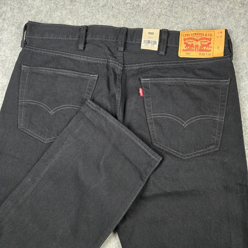 Levi's 501 Original Jeans Mens 38x32 Black Denim Straight Leg Button Fly NWT